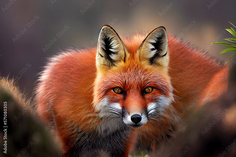 Red fox in the forest, other furry foxes, into camera, wildlife nature photography, summer Stock Illustration | Adobe Stock