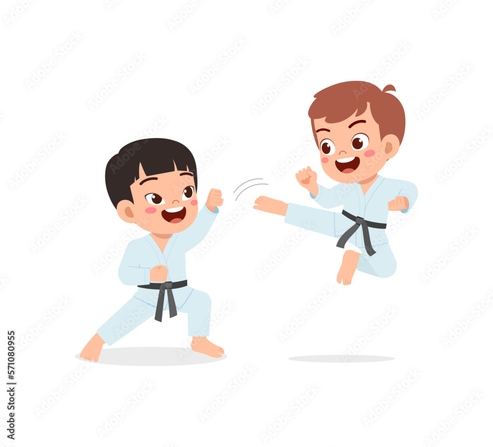 cute little kid training karate with friend together cute little kid training karate with friend together