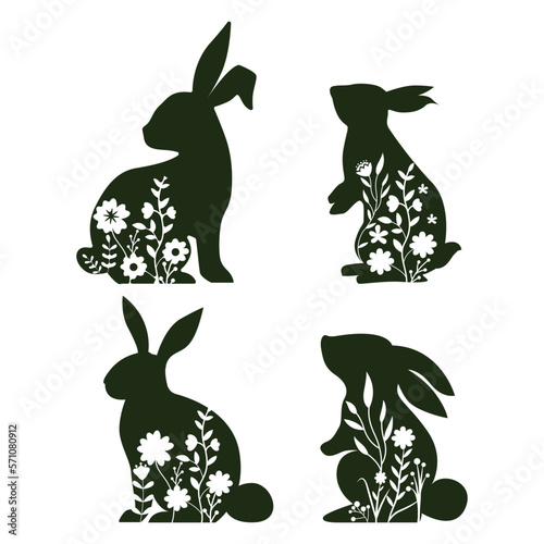 Cute Floral Easter bunny rabbit Silhouette. Design Files for Cricut and Laser Cut