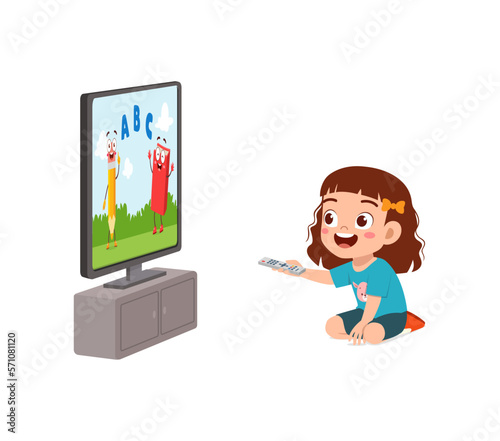 little kid watching television and feel happy