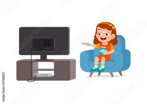 little kid watching television and feel happy