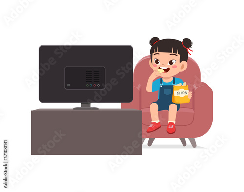 little kid watching television and feel happy