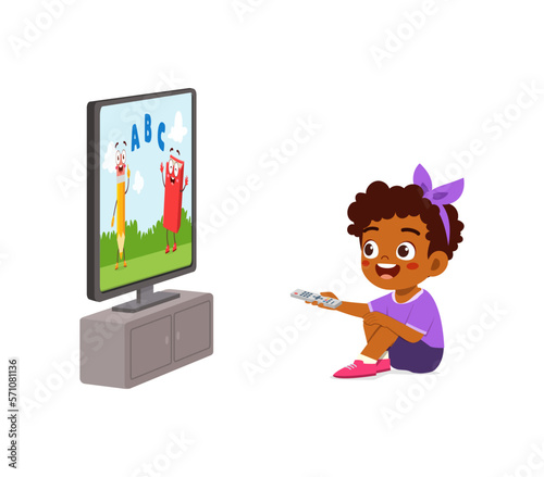 little kid watching television and feel happy