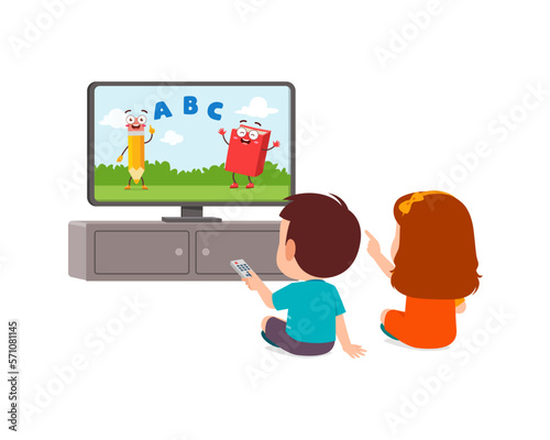 little kid watching television and feel happy