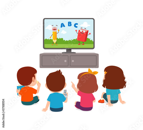 little kid watching television and feel happy