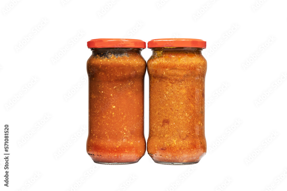 Glass jars of canned tomato sauce for pasta in PNG format StockFoto