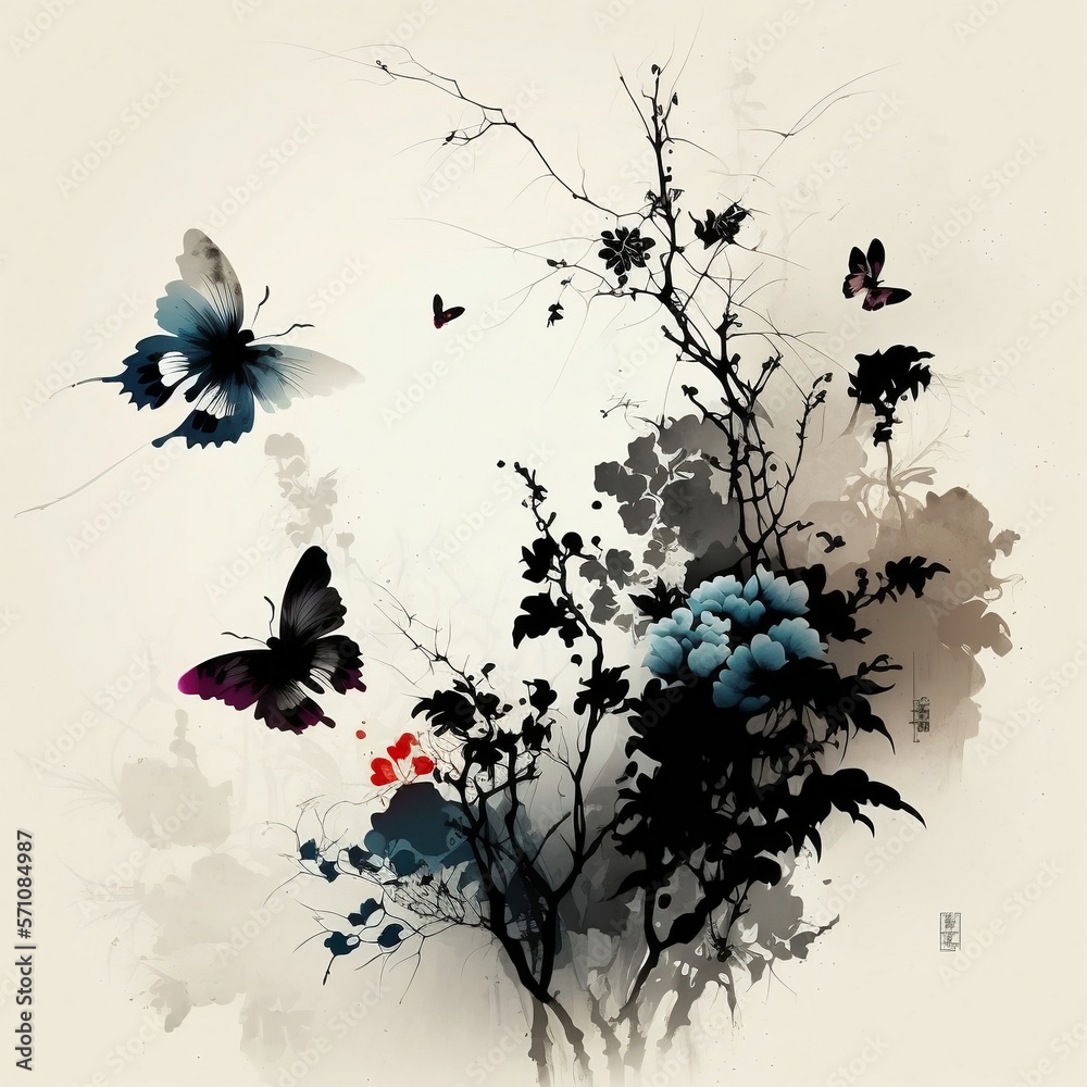 floral background with butterflies floral background with butterflies