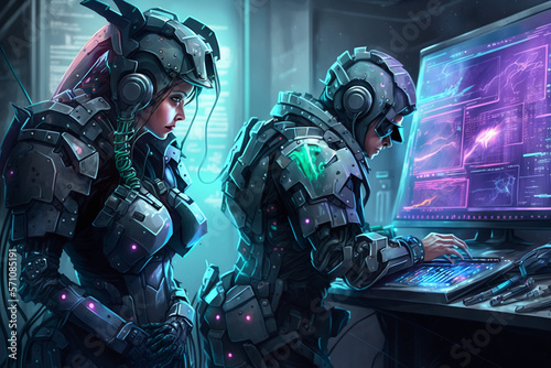 Cyber Warriors at Work technology concept, Generative AI 