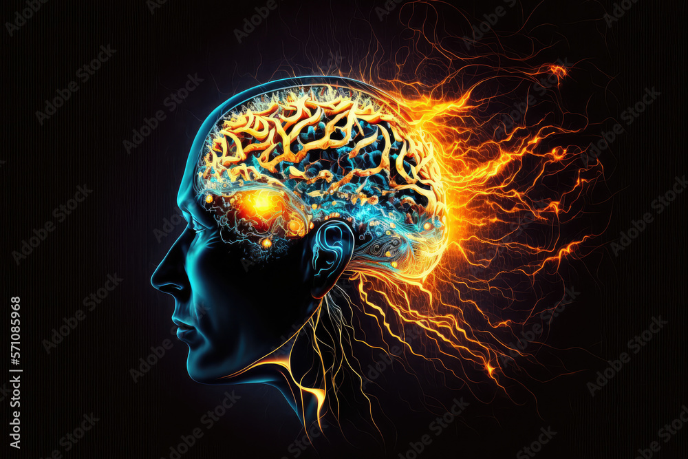 Obraz premium Glowing Mind - A Human Head Illuminated with a Radiant Brain, generative ai