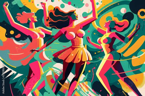 Vibrant abstract illustration of a happy dance party with joy and happiness, generative ai