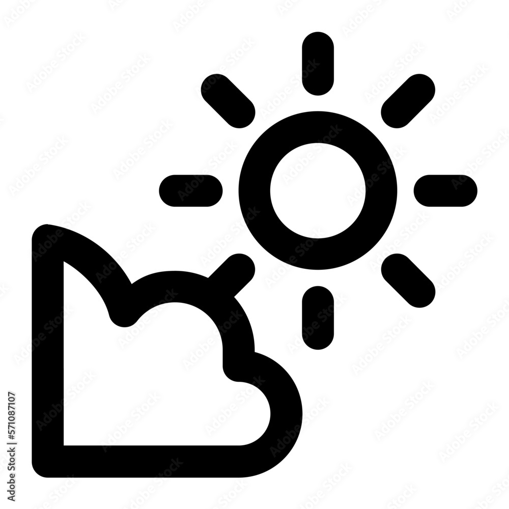 Sun and cloud icon in outline style. Sunny, summer, morning, sunshine, weather Sun and cloud icon in outline style. Sunny, summer, morning, sunshine, weather