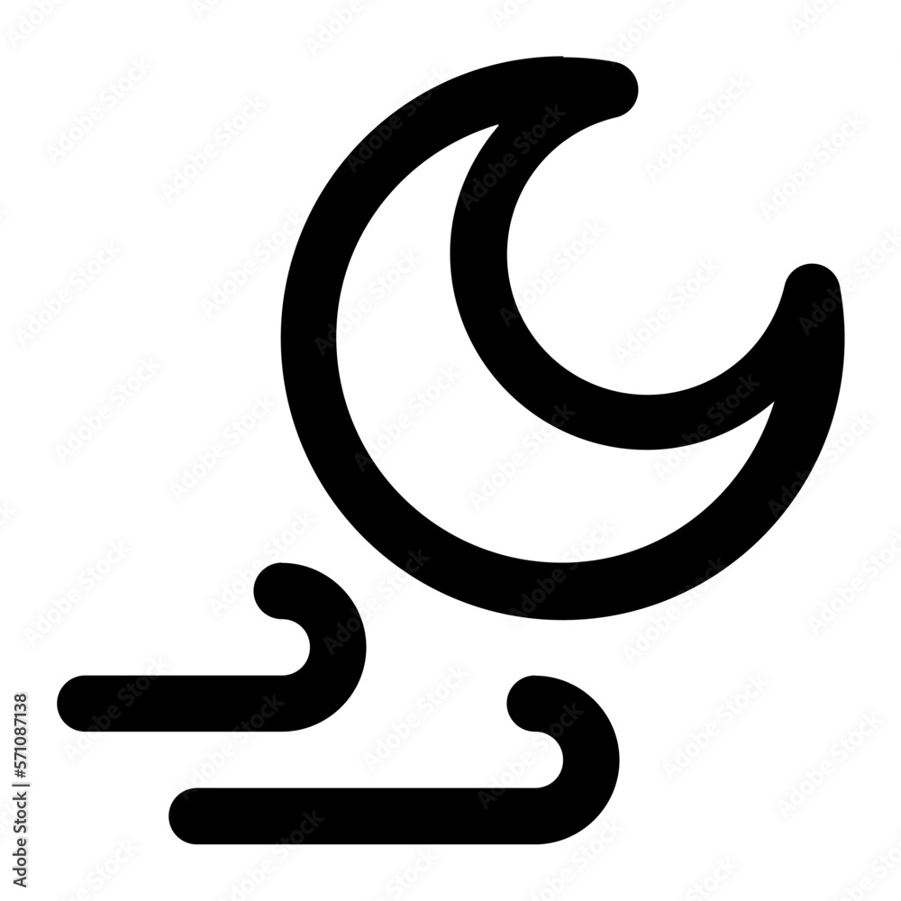 Crescent moon with wind in flat icon. Wind, night , windy, season, weather Crescent moon with wind in flat icon. Wind, night , windy, season, weather