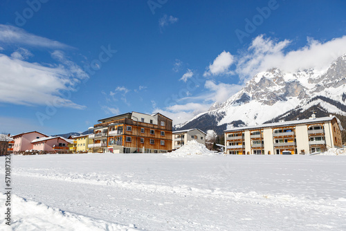 Beautiful snowy winter landscape around Ramsau and mount dachstein in austria