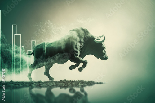 Bullish stock market concept. Bull run with graph abstract background. Generative ai