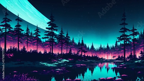 beautiful forest anime style wallpaper. generated with ai
