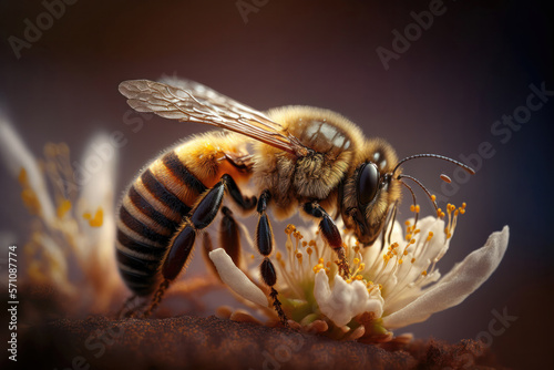 The Busy Bees of Manuka: A Close-Up Look at Honey Collection. Generative Ai © zzzz17