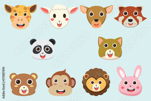 Fototapeta Naklejka Na Ścianę i Meble -  Cute Animal Face Emoticon Set