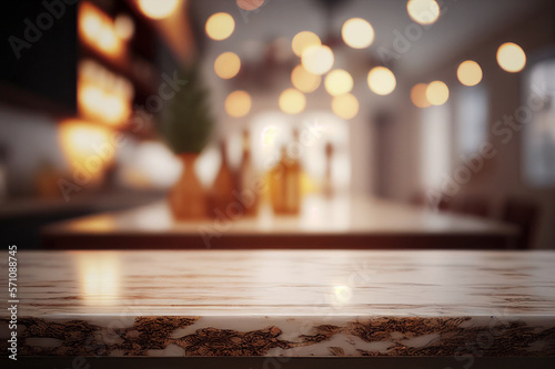 Marble Kitchen Counter Top Side view  Interior Decor  product placement  bokeh lights  selective focus 