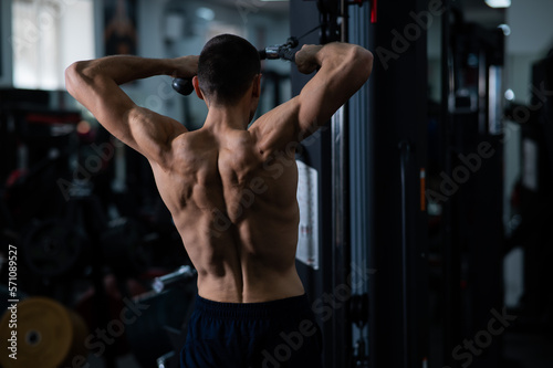 Man Thrust of the upper block to the chest in the gym.