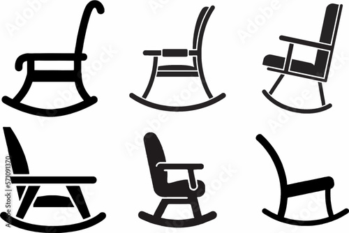 Rocking Chairs, silhouette symbols on white background. Front Porch Rocking Chairs. Relax symbol. Editable vector, easy to change color or size or manipulate. eps 10.