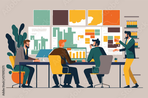  2D flat illustration, Team of professionals discussing over new business project ,Flat vector illustration