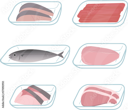 パック入りの肉と魚のセット