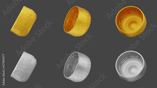 set of element of gold and silver bowl thai culture from image traced 3d. songkran festival thailand travel.