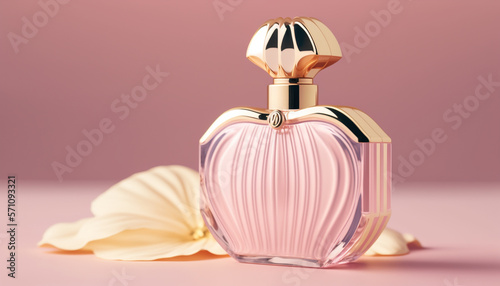 Perfume on pink background created with Generative AI technology
