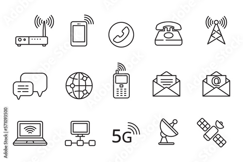 Set of telecommunication icons in linear style isolated on white background
