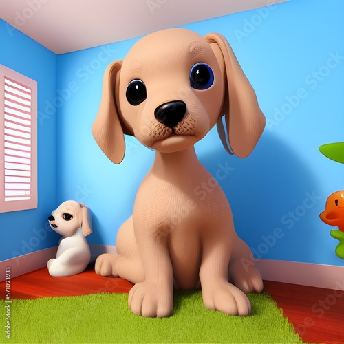 cute cartoon 3d puppy, child's bedroom background