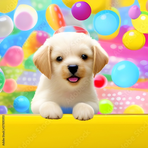 cute cartoon 3d puppy, child's bedroom background