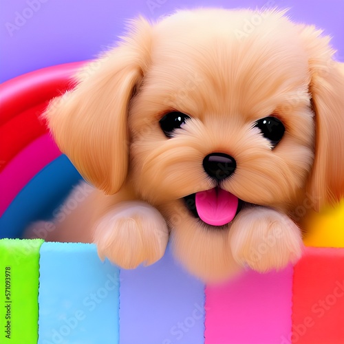 cute cartoon 3d puppy, child's bedroom background