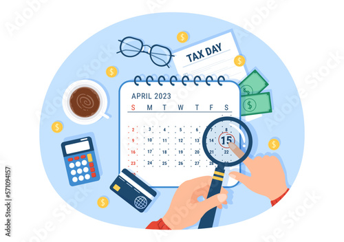 Tax Day Illustration with Clipboard Form, Clock, Calendar and Coins Money for Web Banner or Landing Page in Flat Cartoon Hand Drawn Templates