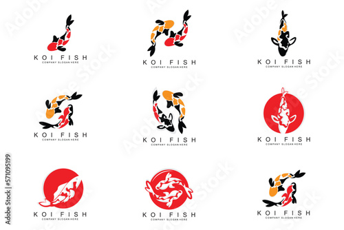 Koi Fish Logo Design, Ornamental Fish Vector, Aquarium Ornament Illustration Brand product