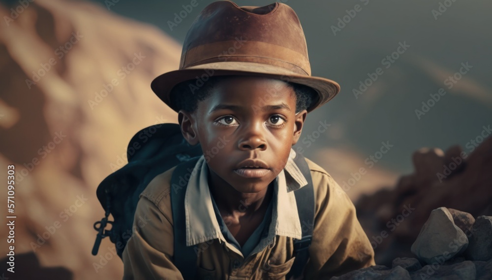 Empowering Children in the Workplace: Celebrating Diversity, Equity, and Inclusion (DEI) in the Industry with African American boy as a Geologist (black) (generative AI)