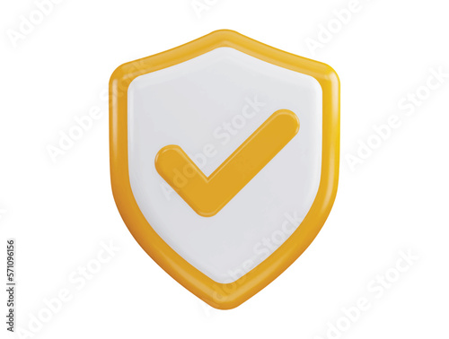 Right mark with protect shield 3d rendering vector icon illustration