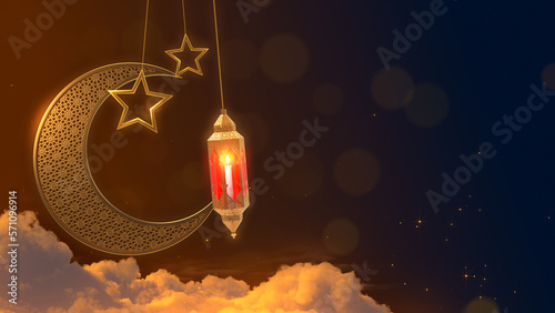 Billede på lærred Ramadan Lantern decoration background 3d rendering .