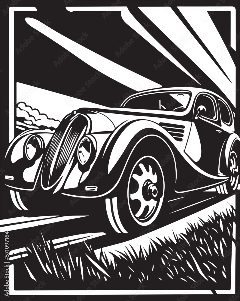 Φωτογραφία Beautiful and trendy linocut art or colouring page of a car made for print digital art