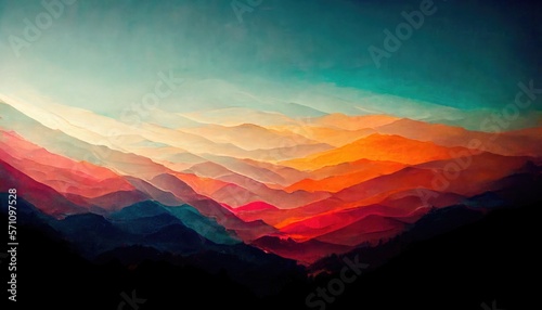 Abstract sunset hills rainbow color