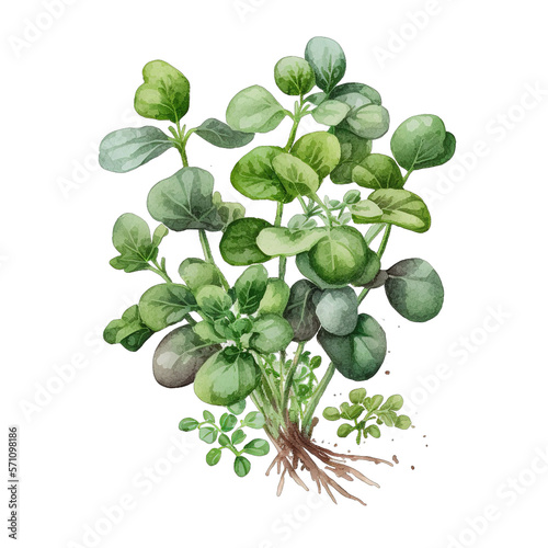 A Group of Watercress Watercolor, Vegetable Illustration Mockup - Generative AI