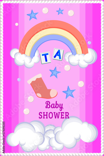baby shower invitation vector, star, rainbow, cloud 