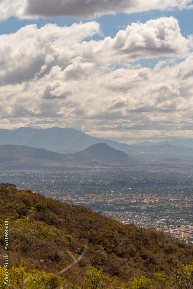 Beautiful view of the large Mexican city of Oaxaca from Monte Alban. View of the endless mountain peaks. Beautiful view of the large Mexican city of Oaxaca from Monte Alban. View of the endless mountain peaks.