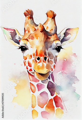 baby giraffe face watercolor with Generative AI