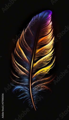 neon color bird feather with Generative AI
