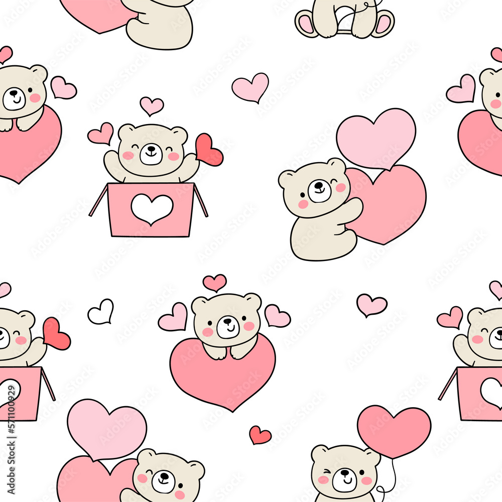 Cute bear seamless pattern Love valentine