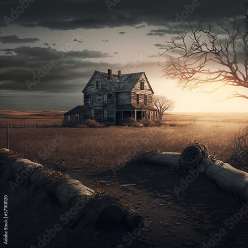 Abandoned farmhouse in the field