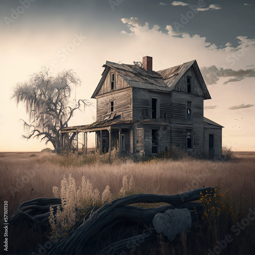 Abandoned farmhouse in the field