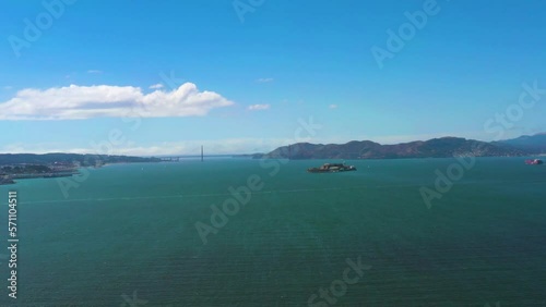 San Francisco Bay Area, Aerial Panning of City Coastline, Alcatraz Island, and Golden Gate Bridge