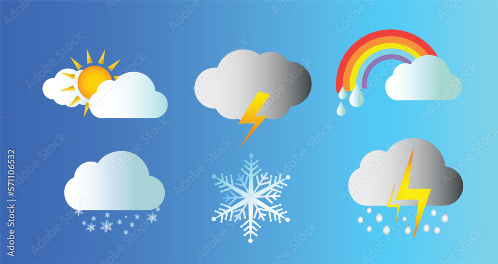 Weather icons set, Cloud, Sun, Rainbow, Snowflake Weather icons set, Cloud, Sun, Rainbow, Snowflake