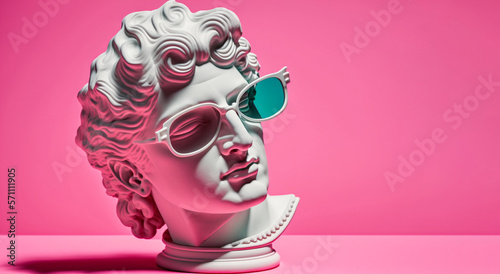 Gypsum statue head in sunglasses on a pink background illustration